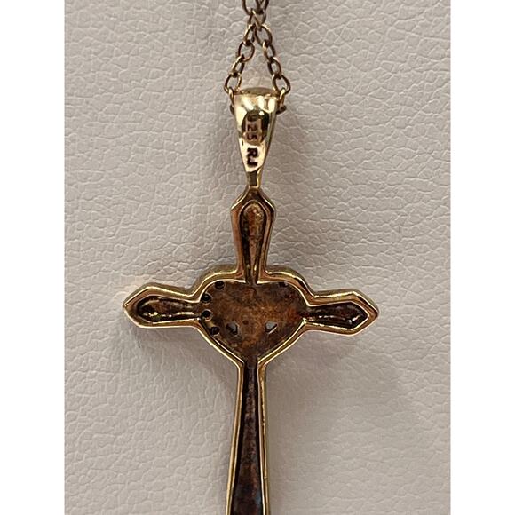 RJ Sterling Silver Vermeil Diamond Heart Cross Pendant Cable Chain Necklace - Picture 3 of 7